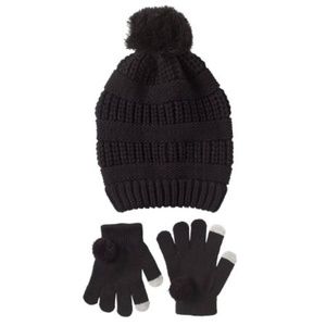 Pink Platinum Sweater Knit Pom Pom Hat & Glove